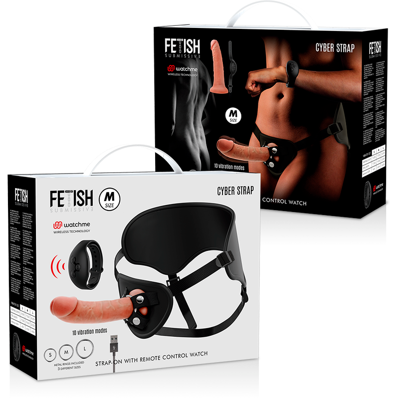 FETISH SUBMISSIVE CYBER STRAP - HARNESS WITH REMOTE CONTROL DILDO WATCHME M TECHNOLOGY