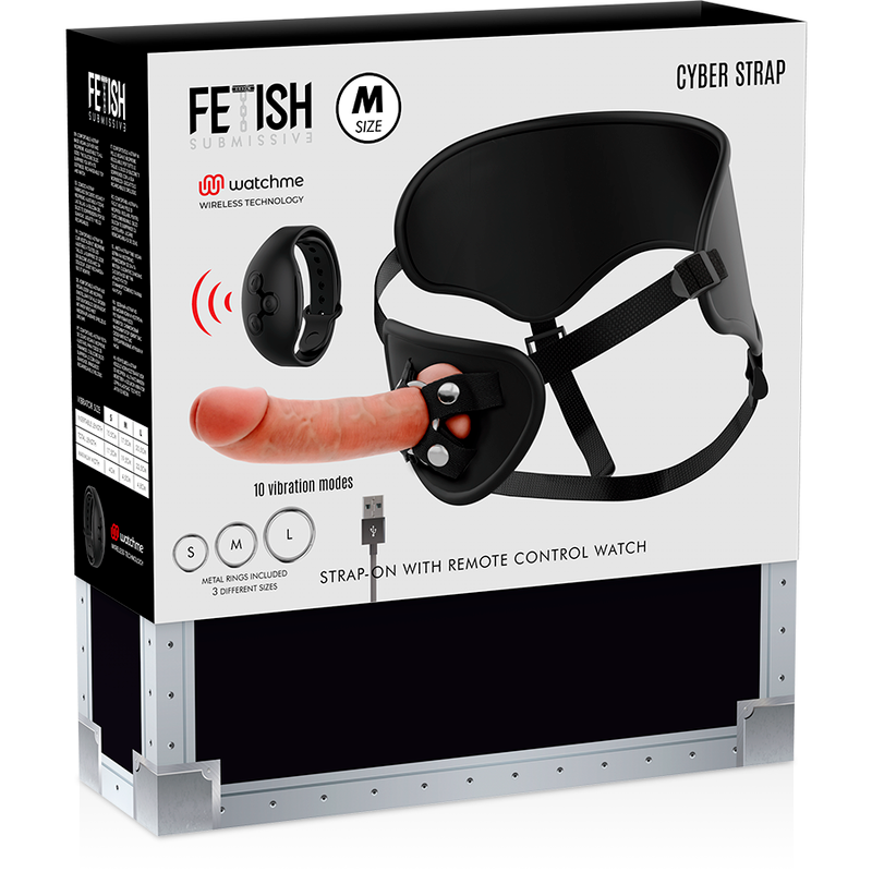 FETISH SUBMISSIVE CYBER STRAP - HARNESS WITH REMOTE CONTROL DILDO WATCHME M TECHNOLOGY