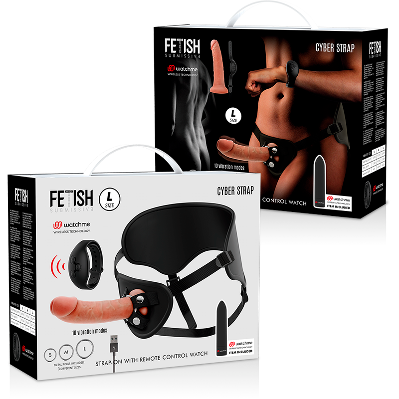 FETISH SUBMISSIVE CYBER STRAP - HARNESS WITH DILDO AND BULLET REMOTE CONTROL WATCHME L TECHNOLOGY