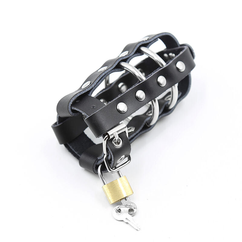 OHMAMA FETISH - LEATHER SHEATH WITH METAL RINGS AND PADLOCK