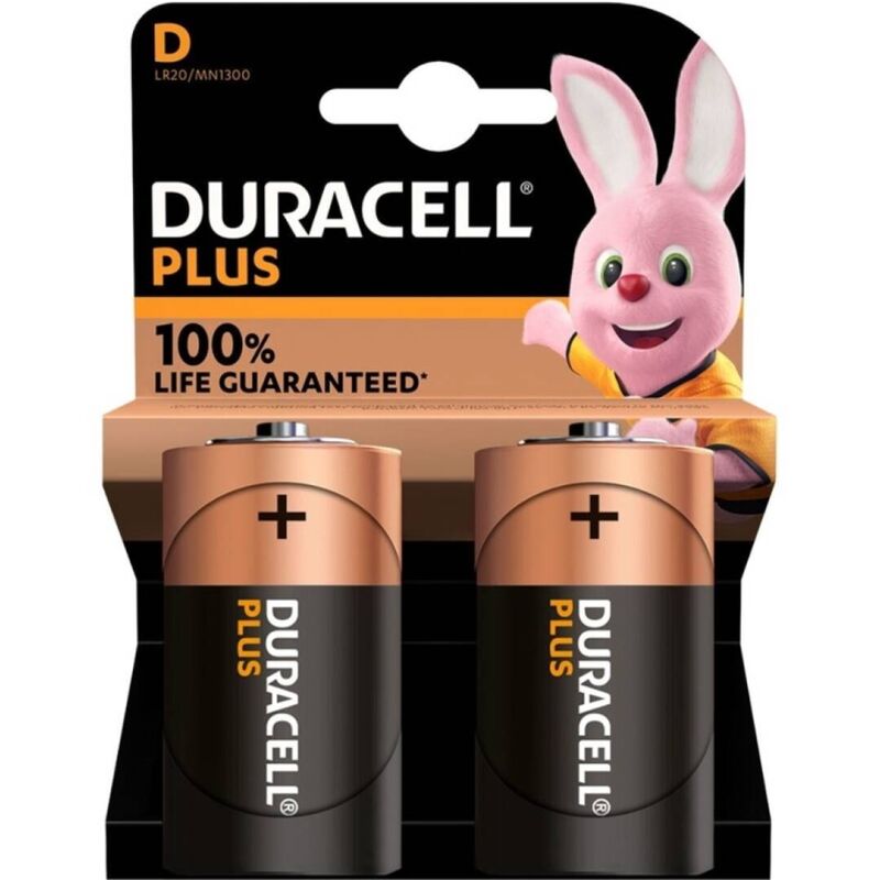 DURACELL - PLUS POWER 100 ALKALINE BATTERY D LR20 2 UNITS