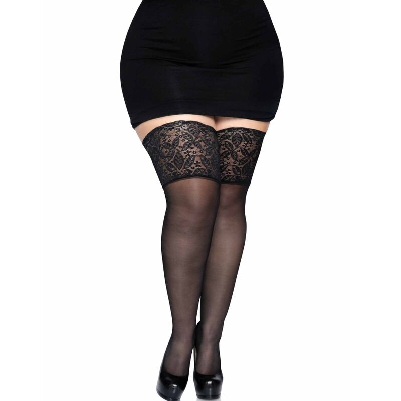 LEG AVENUE - BLACK STOCKINGS WITH WIDE LACE ONE SIZE