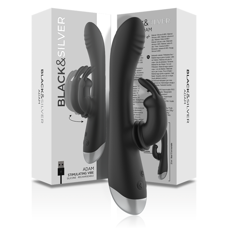 BLACK&SILVER - DJ. ADAM RECHARGEABLE SILICONE RABBIT STIMULATOR BLACK