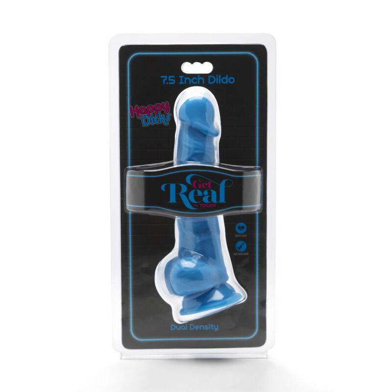 GET REAL - HAPPY DICKS 19 CM WITH BALLS BLUE