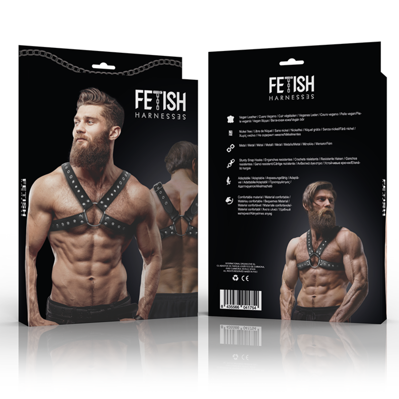 FETISH SUBMISSIVE ATTITUDE - MEN'S CROSS-OVER ECO-LEATHER CHEST HARNESS WITH STUDS