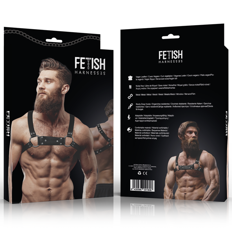 FETISH SUBMISSIVE ATTITUDE - MEN'S ECO-LEATHER BULLDOG CHEST HARNESS SIZE M/L