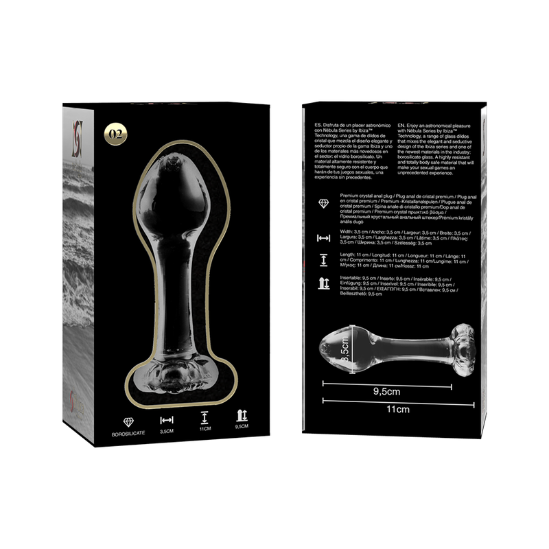 NEBULA SERIES BY IBIZA - MODEL 2 ANAL PLUG BOROSILICATE GLASS CLEAR 11 CM -O- 3.5 CM