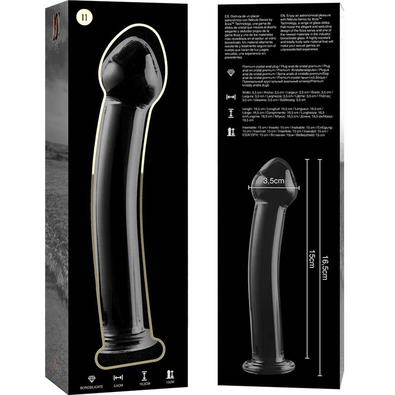 NEBULA SERIES BY IBIZA - MODEL 11 DILDO BOROSILICATE GLASS CLEAR 16 CM -O- 3 CM