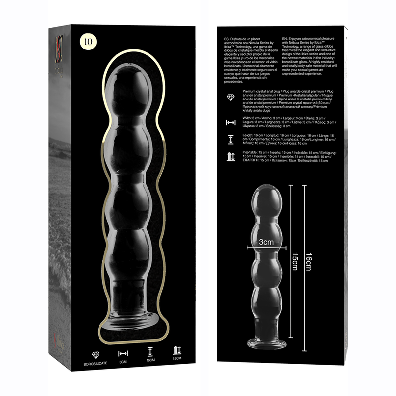 NEBULA SERIES BY IBIZA - MODEL 10 DILDO BOROSILICATE GLASS CLEAR 16.5 CM -O- 3.5 CM