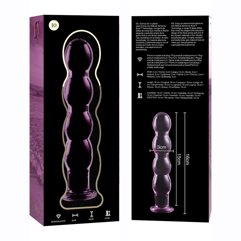 NEBULA SERIES BY IBIZA - MODEL 10 DILDO BOROSILICATE GLASS CLEAR 16.5 CM -O- 3.5 CM