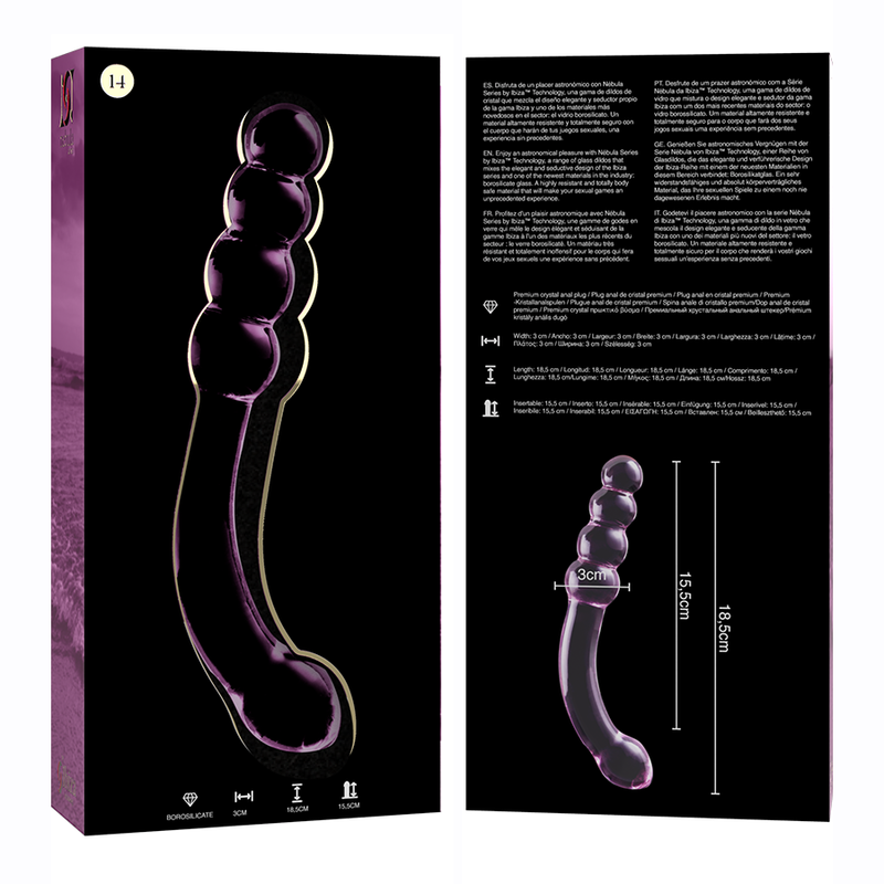 NEBULA SERIES BY IBIZA - MODEL 14 DILDO BOROSILICATE GLASS PINK 18.5 CM -O- 3 CM