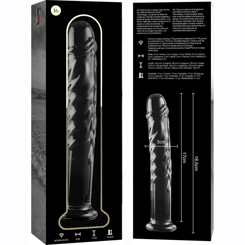 NEBULA SERIES BY IBIZA - MODEL 16 DILDO BOROSILICATE GLASS CLEAR 18.5 CM -O- 3 CM