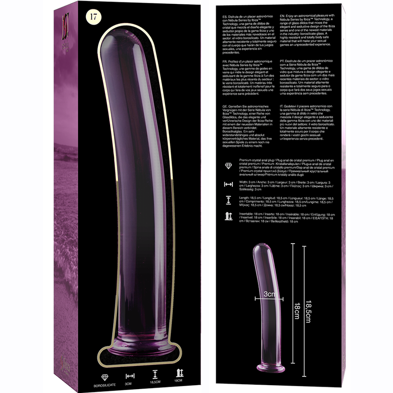 NEBULA SERIES BY IBIZA - MODEL 17 DILDO BOROSILICATE GLASS CLEAR 18.5 CM -O- 3 CM