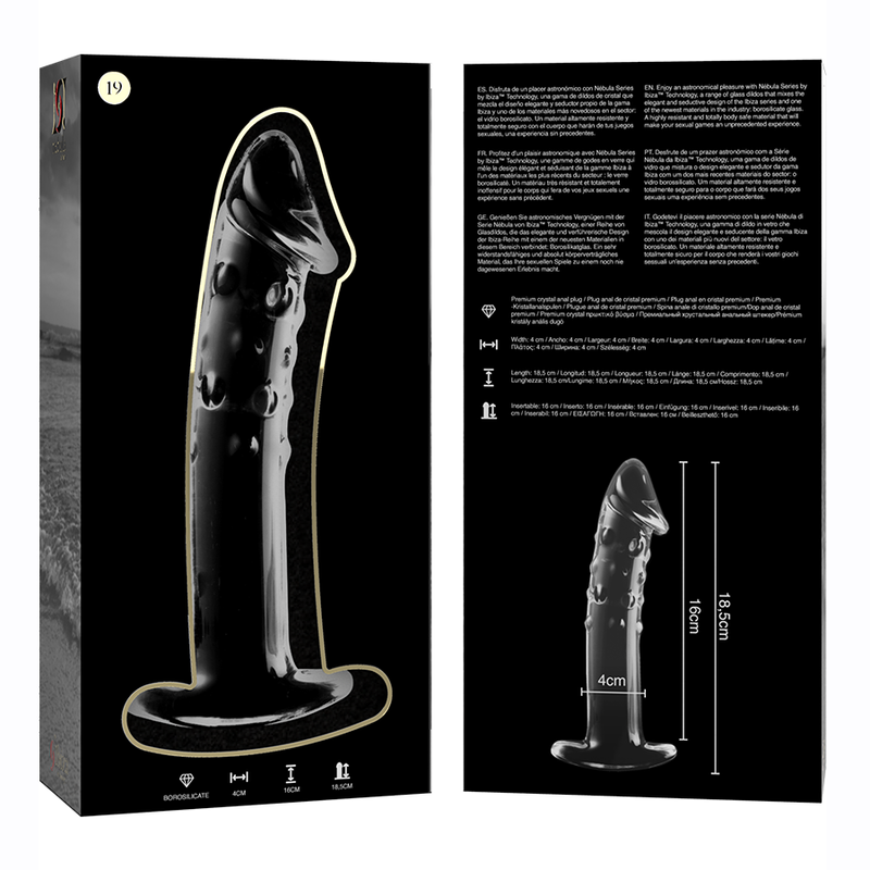 NEBULA SERIES BY IBIZA - MODEL 19 DILDO BOROSILICATE GLASS CLEAR 18.5 CM -O- 4 CM