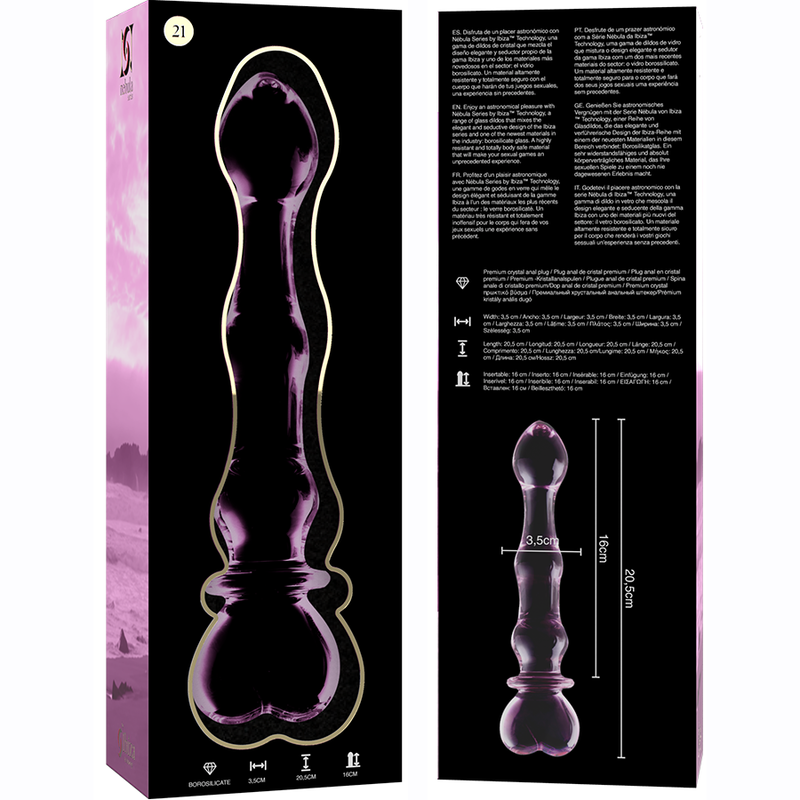 NEBULA SERIES BY IBIZA - MODEL 21 DILDO BOROSILICATE GLASS CLEAR 20.5 CM -O- 3.5 CM