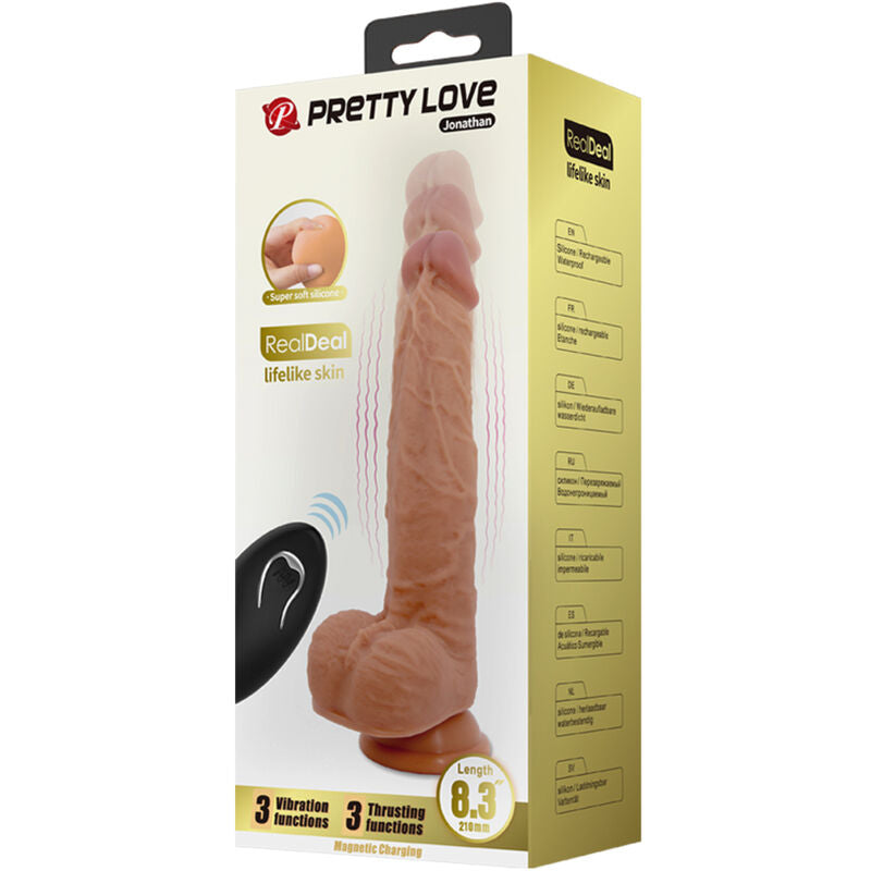 PRETTY LOVE - JONATHAN SILICONE DILDO 3 VIBRATIONS + 3 INSERTION MEASUREMENTS REMOTE CONTROL 21 CM