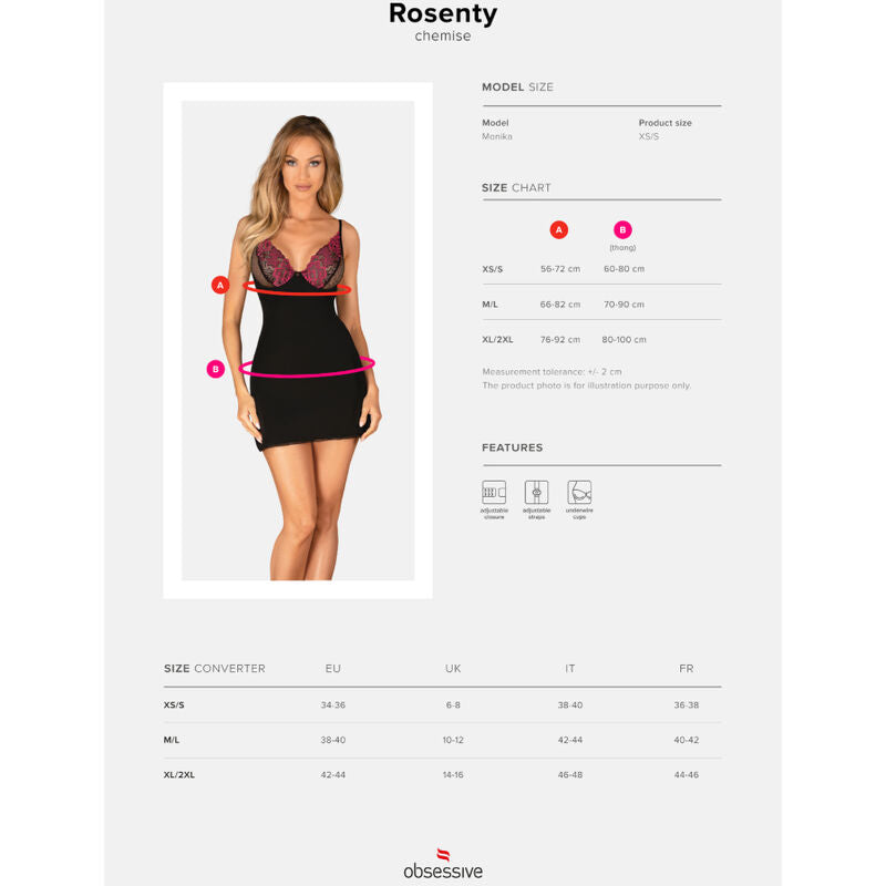 OBSESSIVE - ROSENTY CHEMISE & THONG XS/S