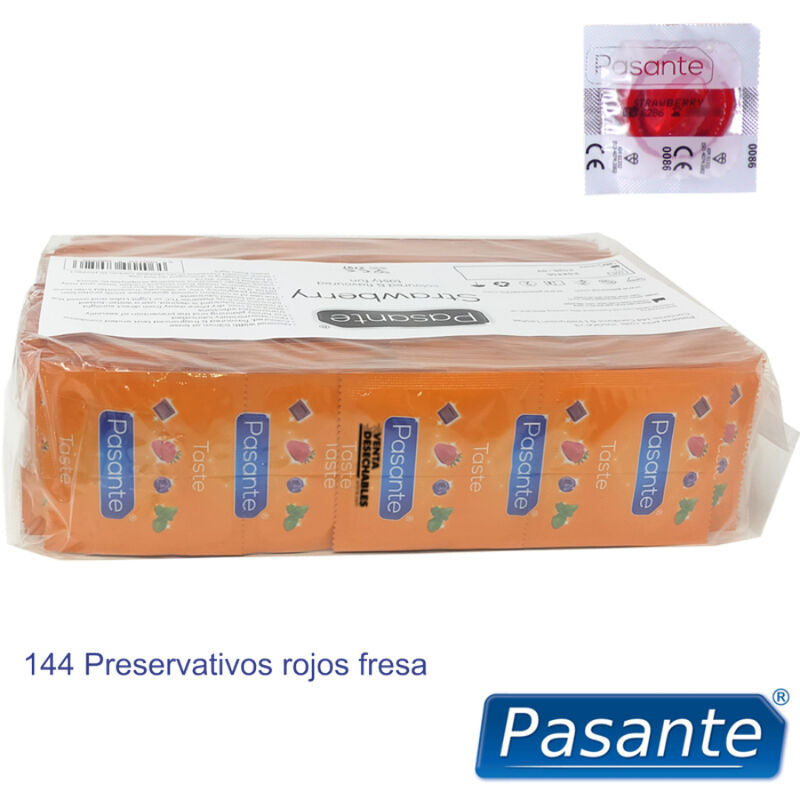 PASANTE - CONDOMS FLAVOR STRAWBERRY BAG 144 UNITS