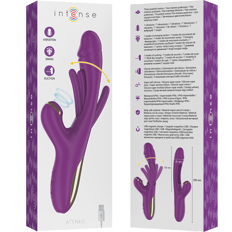 INTENSE - ATENEO RECHARGEABLE MULTIFUNCTION VIBRATOR 7 VIBRATIONS WITH SWINGING MOTION AND SUCKING PURPLE