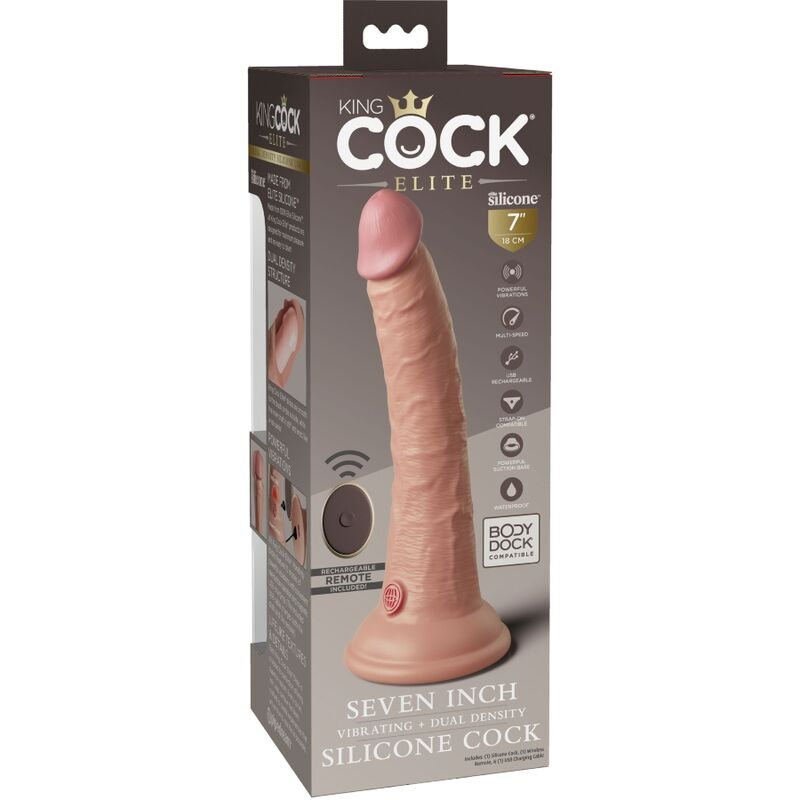 KING COCK - ELITE REALISTIC DILDO VIBRATOR & SILICONE REMOTE CONTROL 17.8 CM