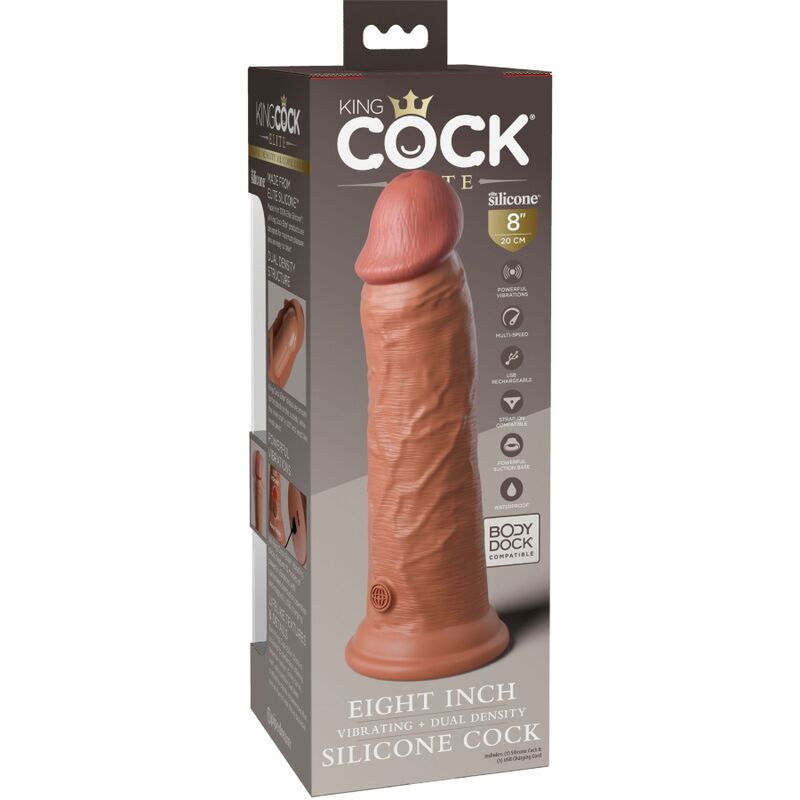 KING COCK - ELITE REALISTIC DILDO VIBRATING & SILICONE 20.3 CM CARAMEL