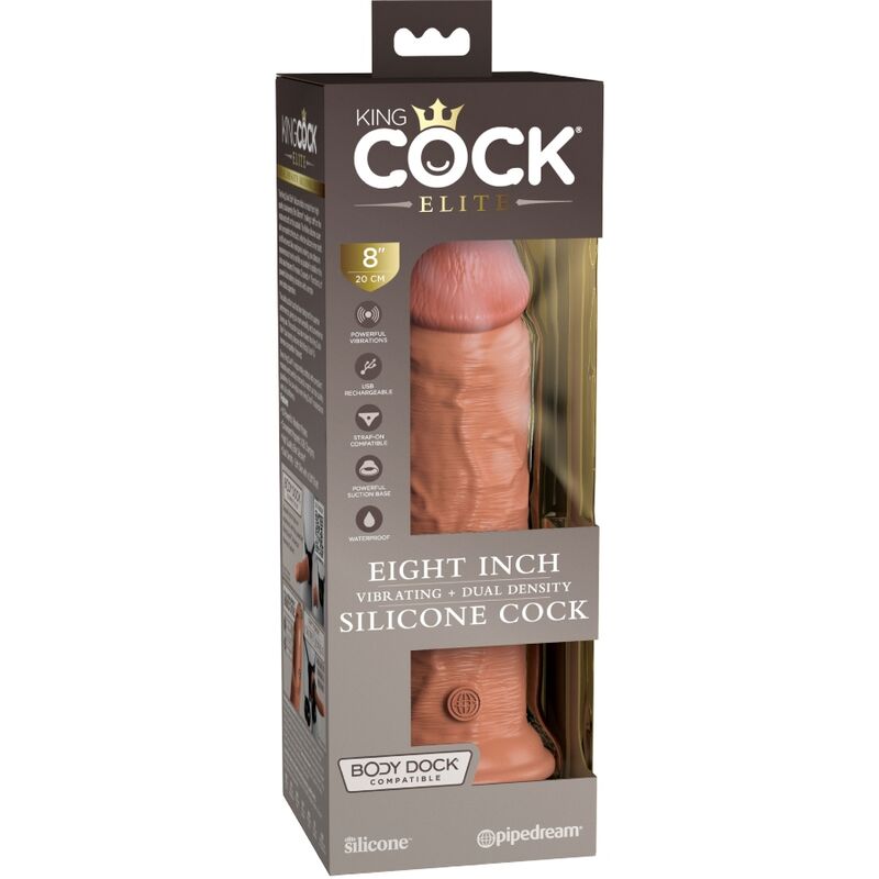 KING COCK - ELITE REALISTIC DILDO VIBRATING & SILICONE 20.3 CM CARAMEL