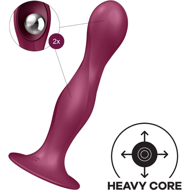 SATISFYER - DOUBLE BALL-R SILICONE DILDO GARNET