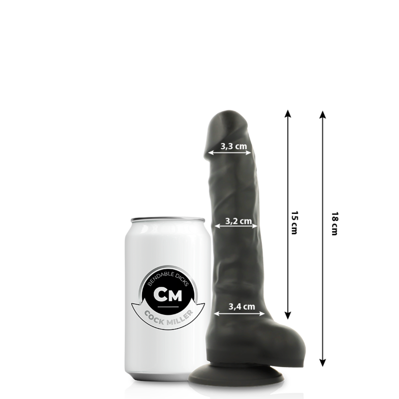 COCK MILLER - SILICONE DENSITY COCKSIL ARTICULABLE BLACK 18 CM