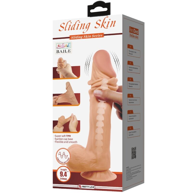 PRETTY LOVE - SLIDING SKIN SERIES REALISTIC DILDO WITH SLIDING SKIN SUCTION CUP REMOTE CONTROL FLESH 24 CM