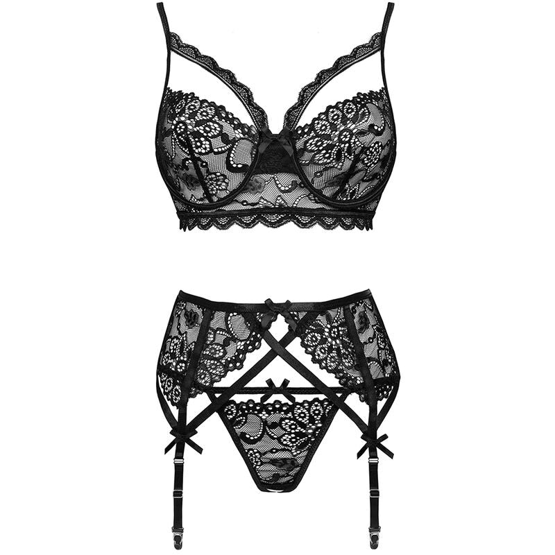 LIVCO CORSETTI FASHION - MORIDAM LC 90552 BRA + GARTER BELT + PANTY NEGRO