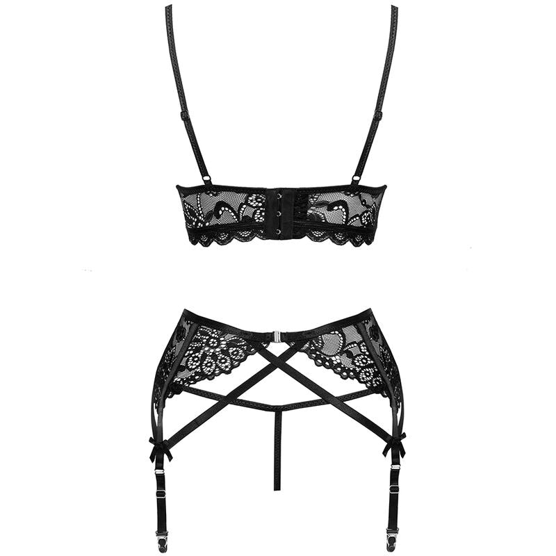 LIVCO CORSETTI FASHION - MORIDAM LC 90552 BRA + GARTER BELT + PANTY NEGRO