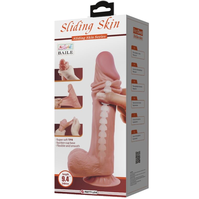 PRETTY LOVE - SLIDING SKIN SERIES REALISTIC DILDO WITH SLIDING SKIN SUCTION CUP BROWN 24 CM