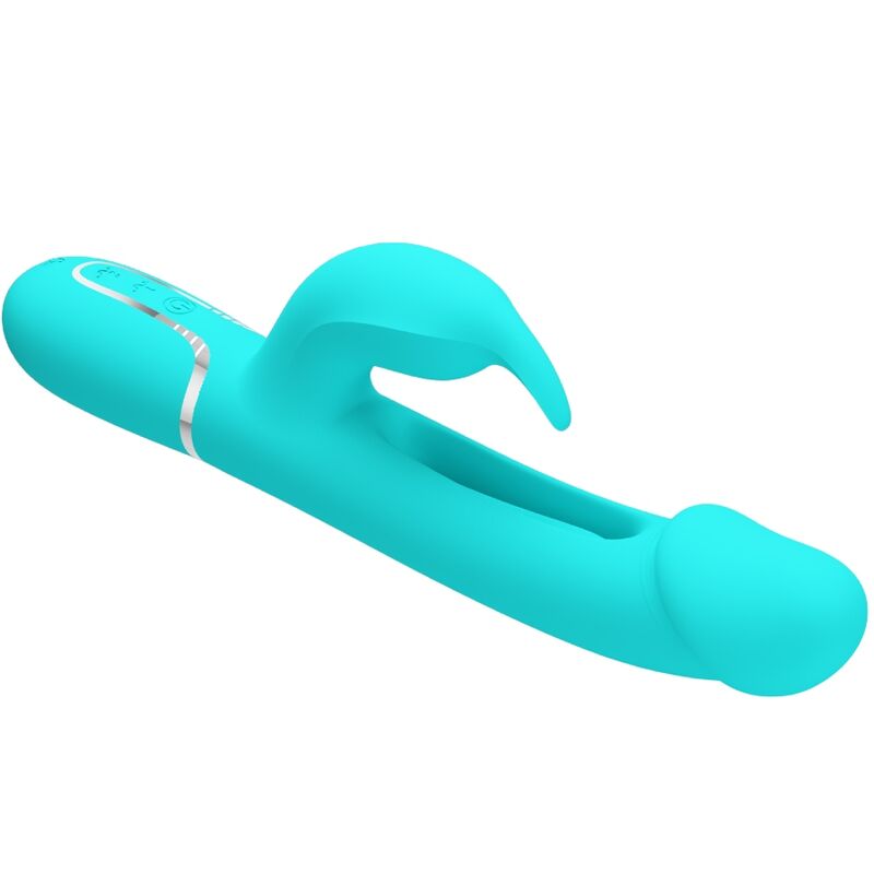 PRETTY LOVE - KAMPAS RABBIT 3 IN 1 MULTIFUNCTION VIBRATOR WITH TONGUE AQUA GREEN