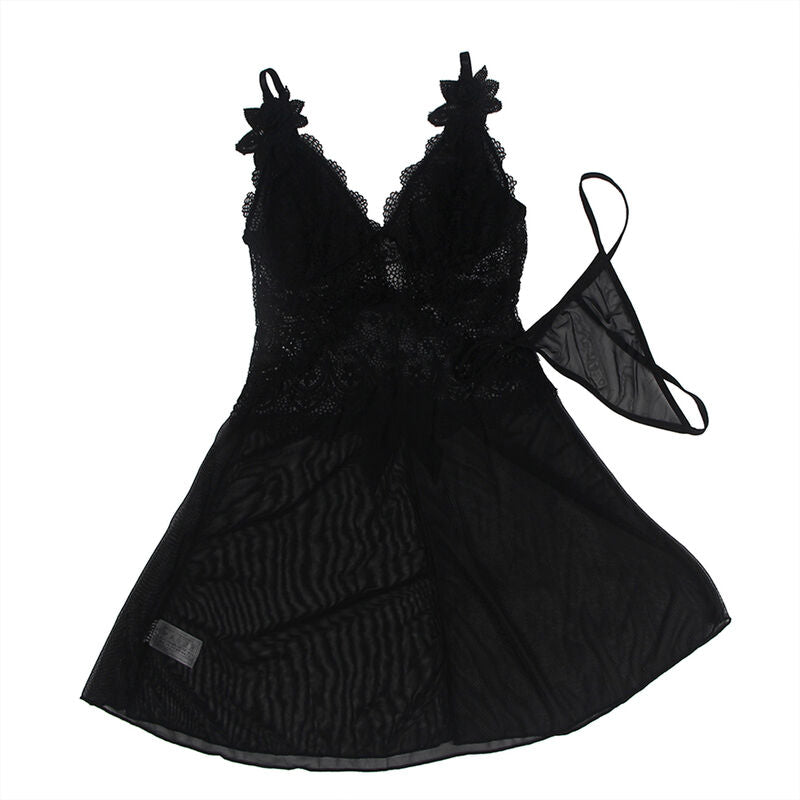 SUBBLIME - BABYDOLL TULLE FABRIC WITH LACE AND FLOWER DETAIL BLACK S/M