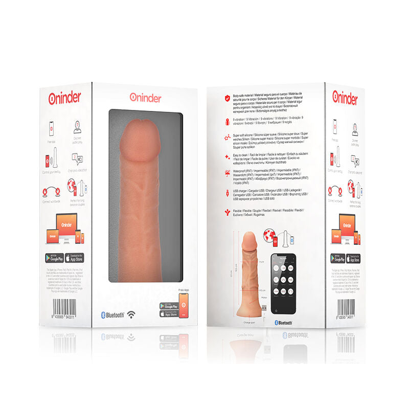 ONINDER - LARGE BOGOTÁ VIBRATOR DILDO 9 SPEEDS NATURAL 22 CM -O- 4.5 CM - FREE APP