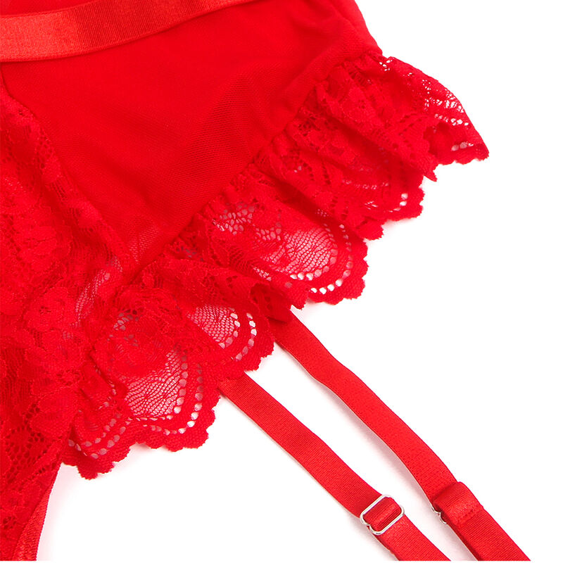 SUBBLIME - TEDDY WITH GARTER WITH LACE DETAIL AND STRIPS RED S/M