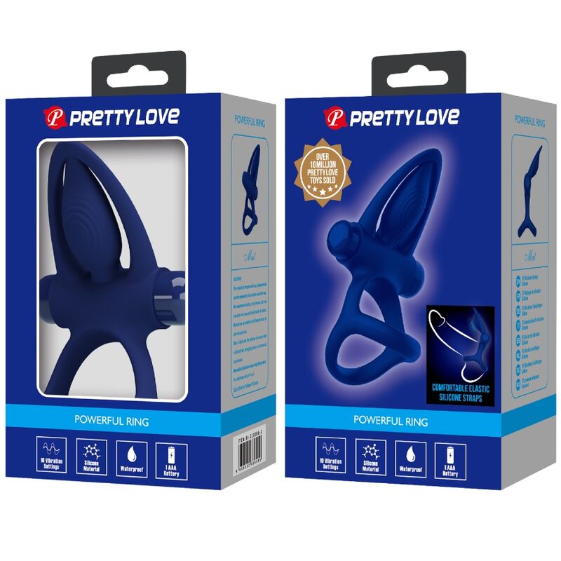 PRETTY LOVE - MAT DOUBLE RING WITH VIBRATION & STIMULATOR BLUE