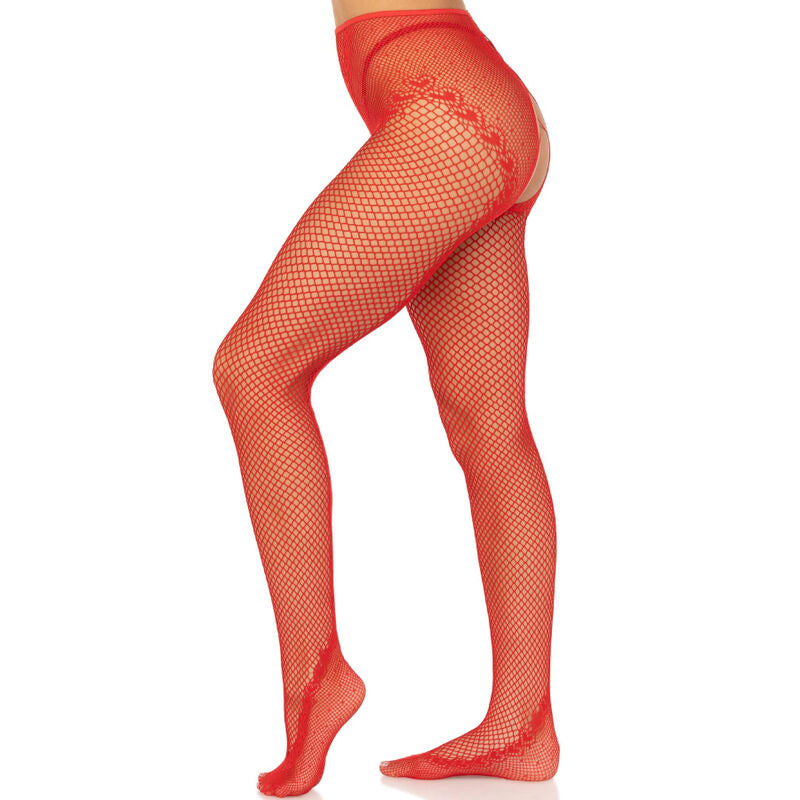 LEG AVENUE - CROTCHLESS FISHNET STOCKINGS BLACK