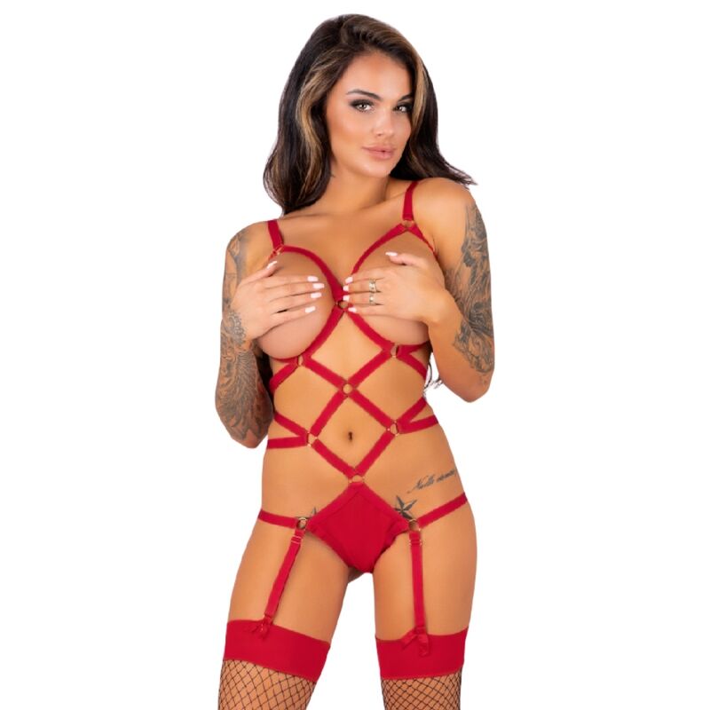 LIVCO CORSETTI FASHION - THIARA LC 20213 SET BODY + STOCKINGS RED S/M