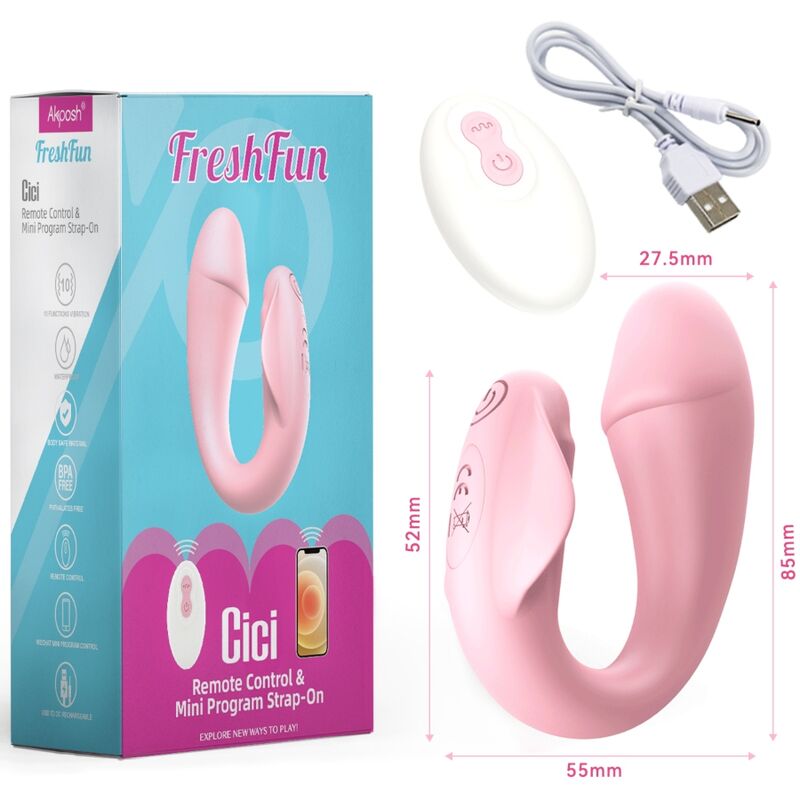 ARMONY - FRESHFUN CICI STAP-ON VIBRATOR REMOTE CONTROL AND APP 10 VIBRATIONS PINK