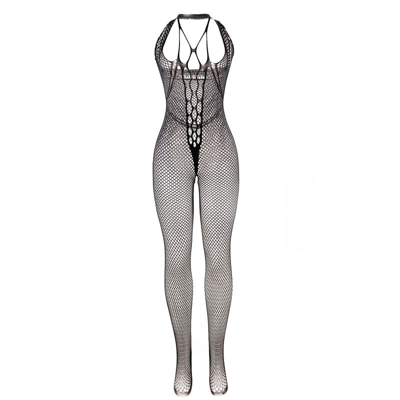 SUBBLIME - 951788 LONG FISHNET BODYSTOCKING WITH STRAPS ON CHEST AND BACK BLACK ONE SIZE