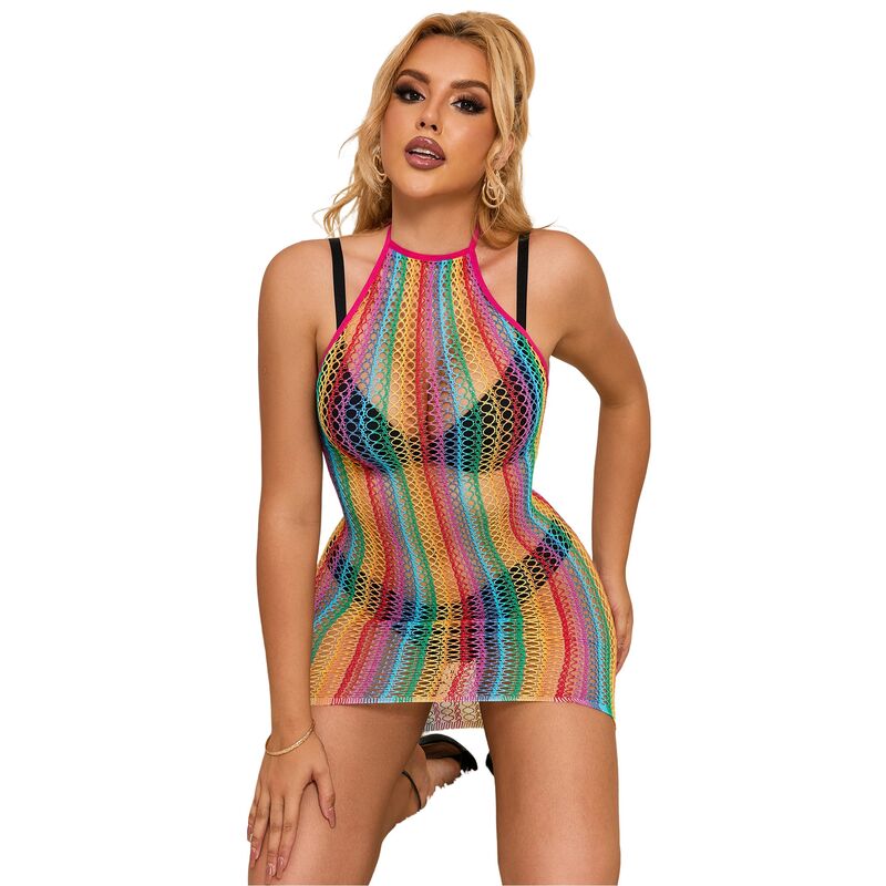 SUBBLIME - 952341 RAINBOW FISHNET DRESS ONE SIZE