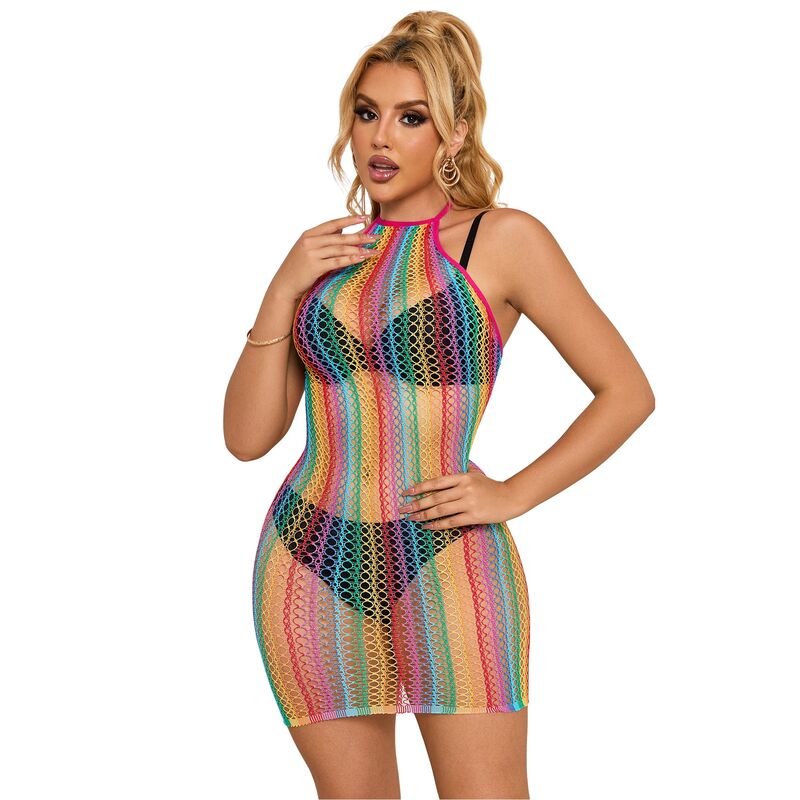 SUBBLIME - 952341 RAINBOW FISHNET DRESS ONE SIZE