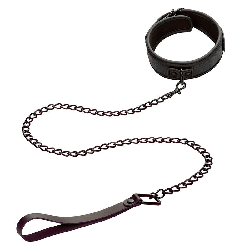 CALEXOTICS - NOCTURNAL COLLAR & LEASH LEATHER ADJUSTABLE BLACK