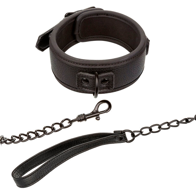 CALEXOTICS - NOCTURNAL COLLAR & LEASH LEATHER ADJUSTABLE BLACK