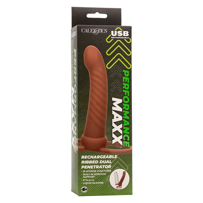 CALEXOTICS - MAXX RIBBED DUAL PENETRATOR 10 VIBRATIONS BROWN