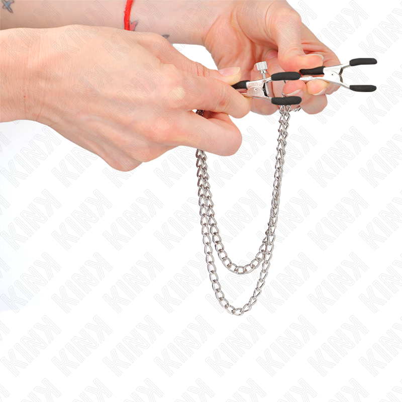 KINK - NIPPLE CLAMPS WITH 2 THICK CHAINS SILVER 20/23 CM