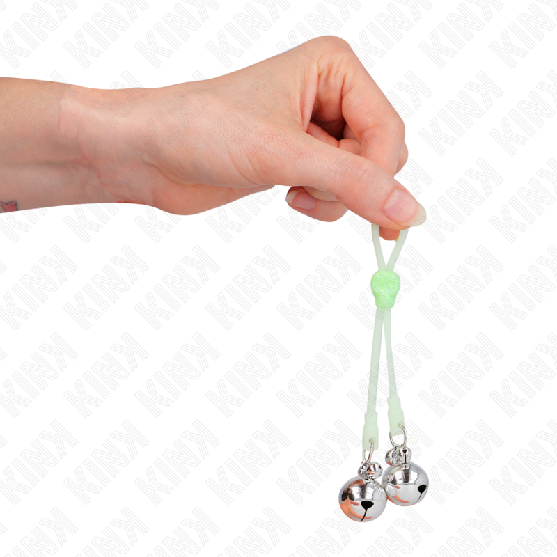 KINK - LUMINOUS SKULL NIPPLE CLAMPS WITH RING BELLS ADJUSTABLE GREEN / SILVER