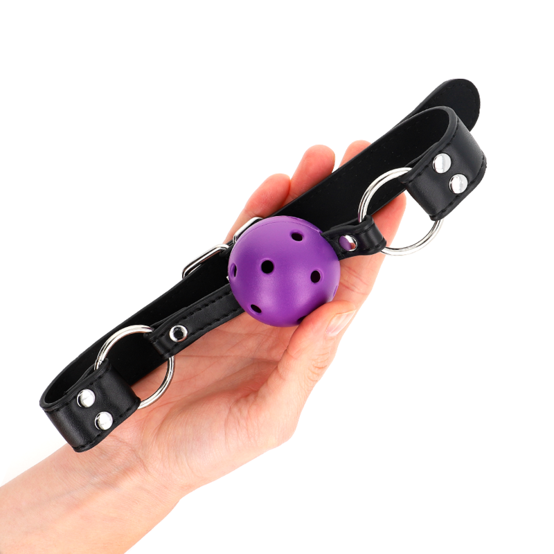 KINK - BREATHABLE BALL 4 CM GAG WITH DOUBLE RIVET PURPLE 62.5 x 2.5 CM ADJUSTABLE 42-58 CM