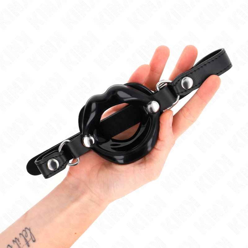 KINK - LIP 8 CM GAG WITH BLACK LEATHERETTE STRAP 63 x 2 CM ADJUSTABLE 39-58 CM